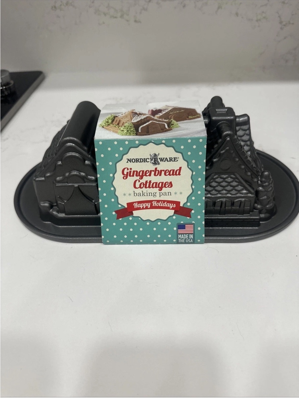 Nordic Ware Gingerbread Cottages Baking Pan - Dark Gray New